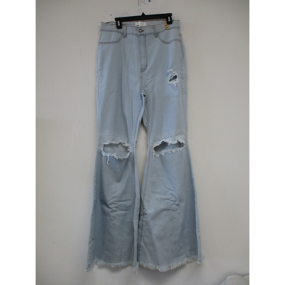 Vibrant M.i.U. Jeans Women 2X Blue Distressed Bell Bottom Flare Raw Hem Y2K Boho